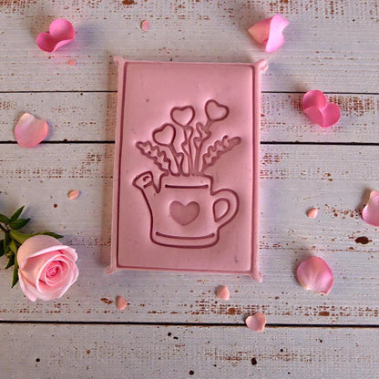 close up watering can heart bouquet polymer clay cutter
