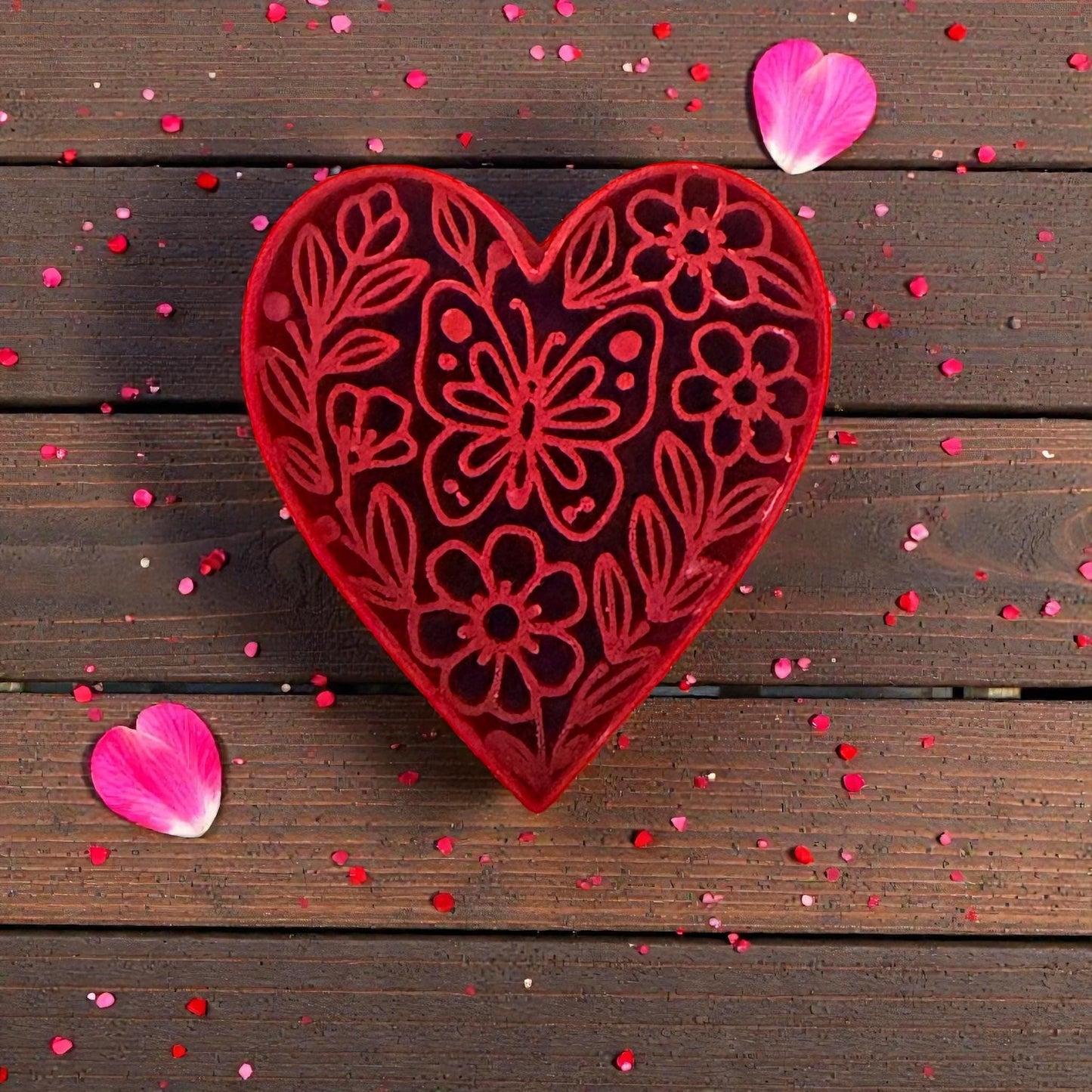 close up of red butterfly floral heart cutter