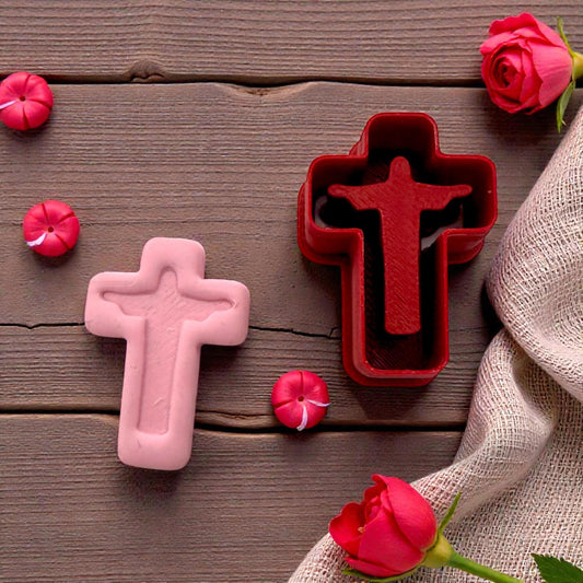 Jesus cross cutter with pink clay imprint