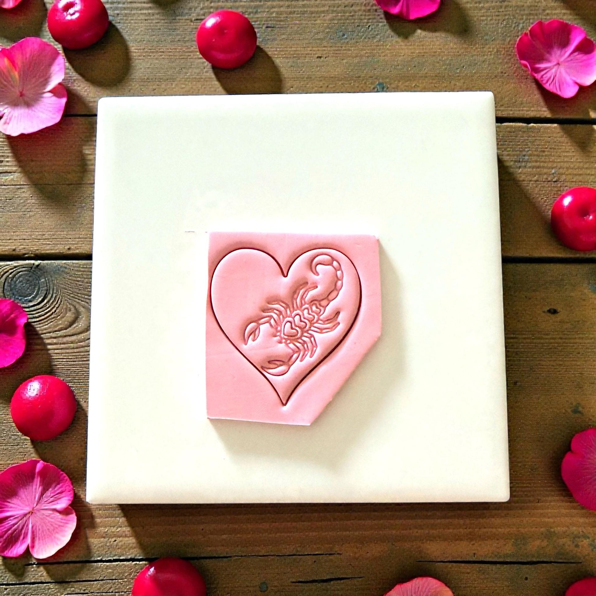 heart scorpion clay imprint on tile