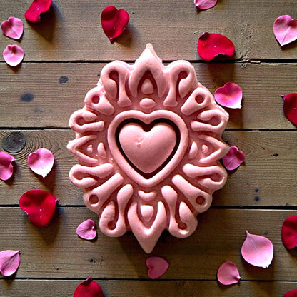 closeup large heart mandala clay piece