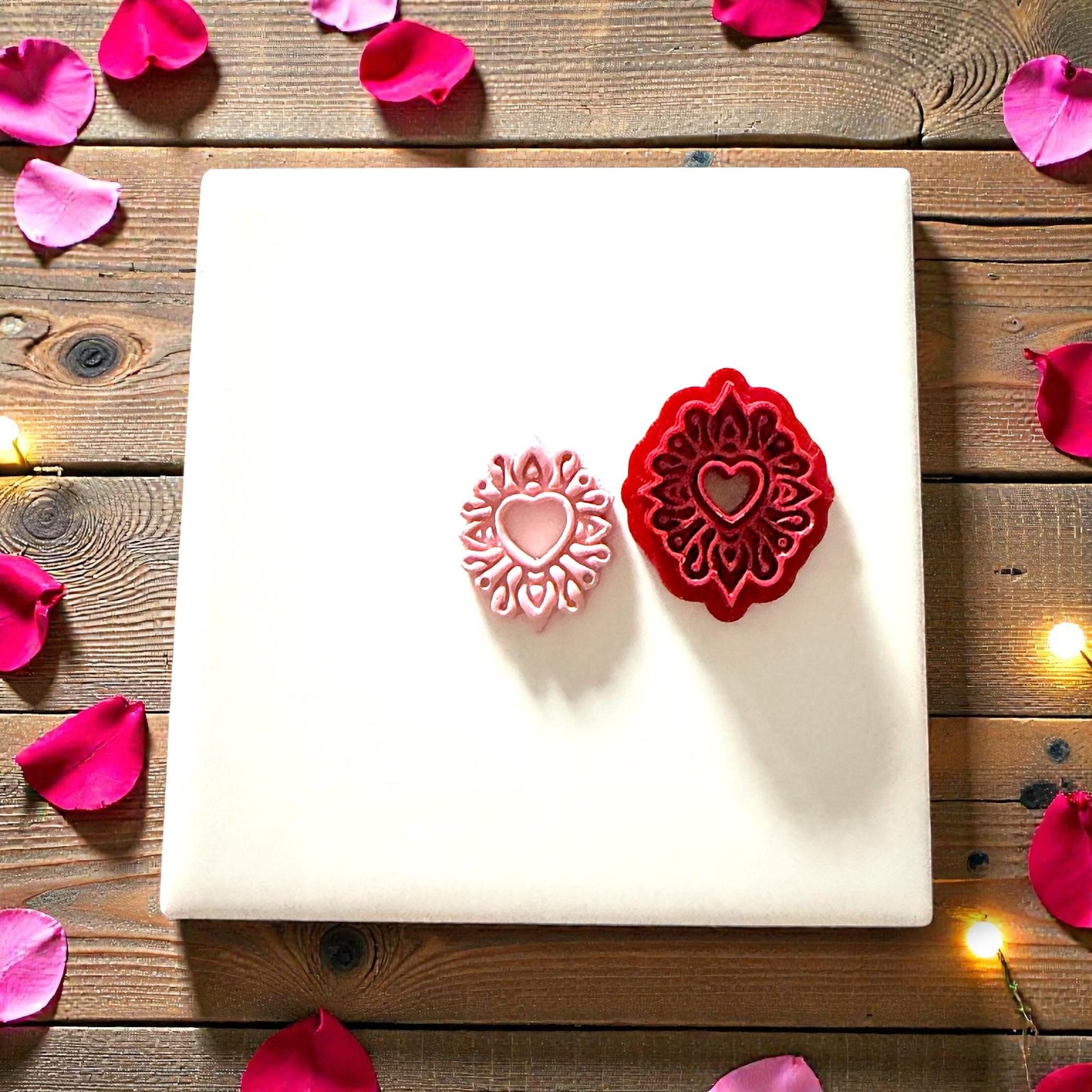 heart mandala cutter and clay shape with confetti
