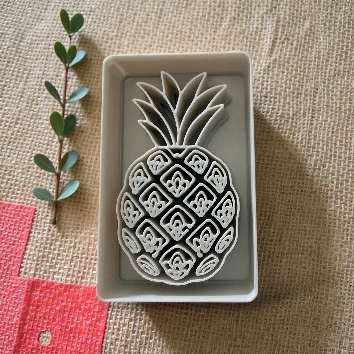 close up pineapple clay cutter in tray