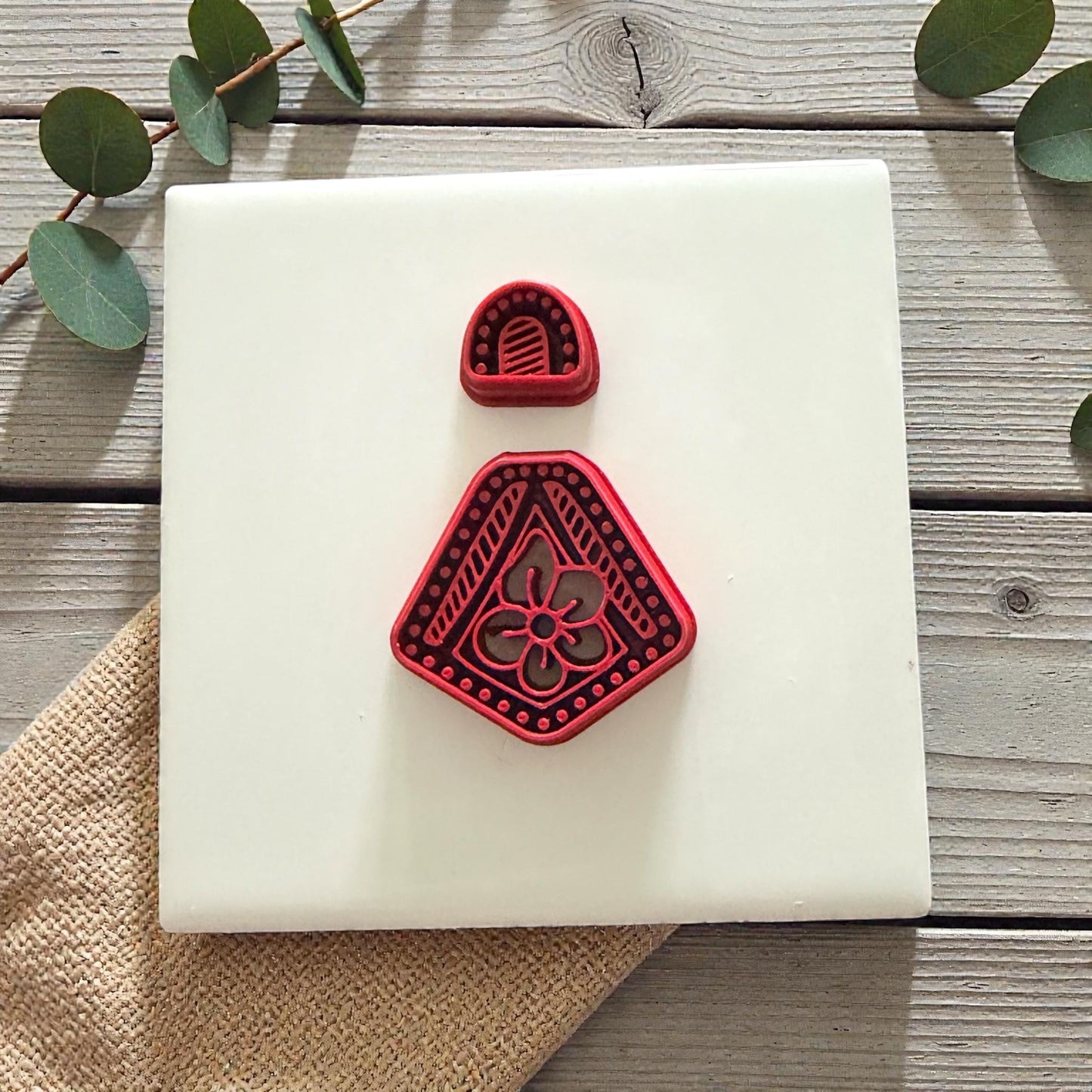 geometric flower cutter set on white tile