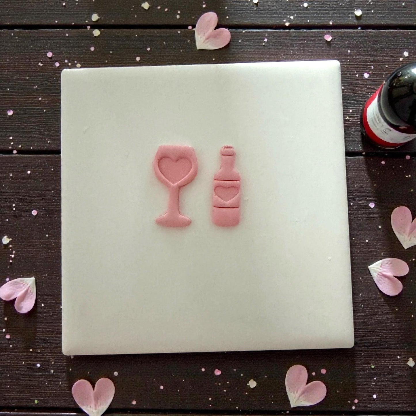 Wine glass heart cutter set for polymer clay • wine bottle clay cutter with heart detail • romantic Valentine clay cutter duo