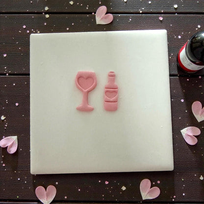 Wine glass heart cutter set for polymer clay • wine bottle clay cutter with heart detail • romantic Valentine clay cutter duo
