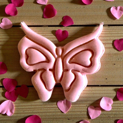 close up pink butterfly clay impression