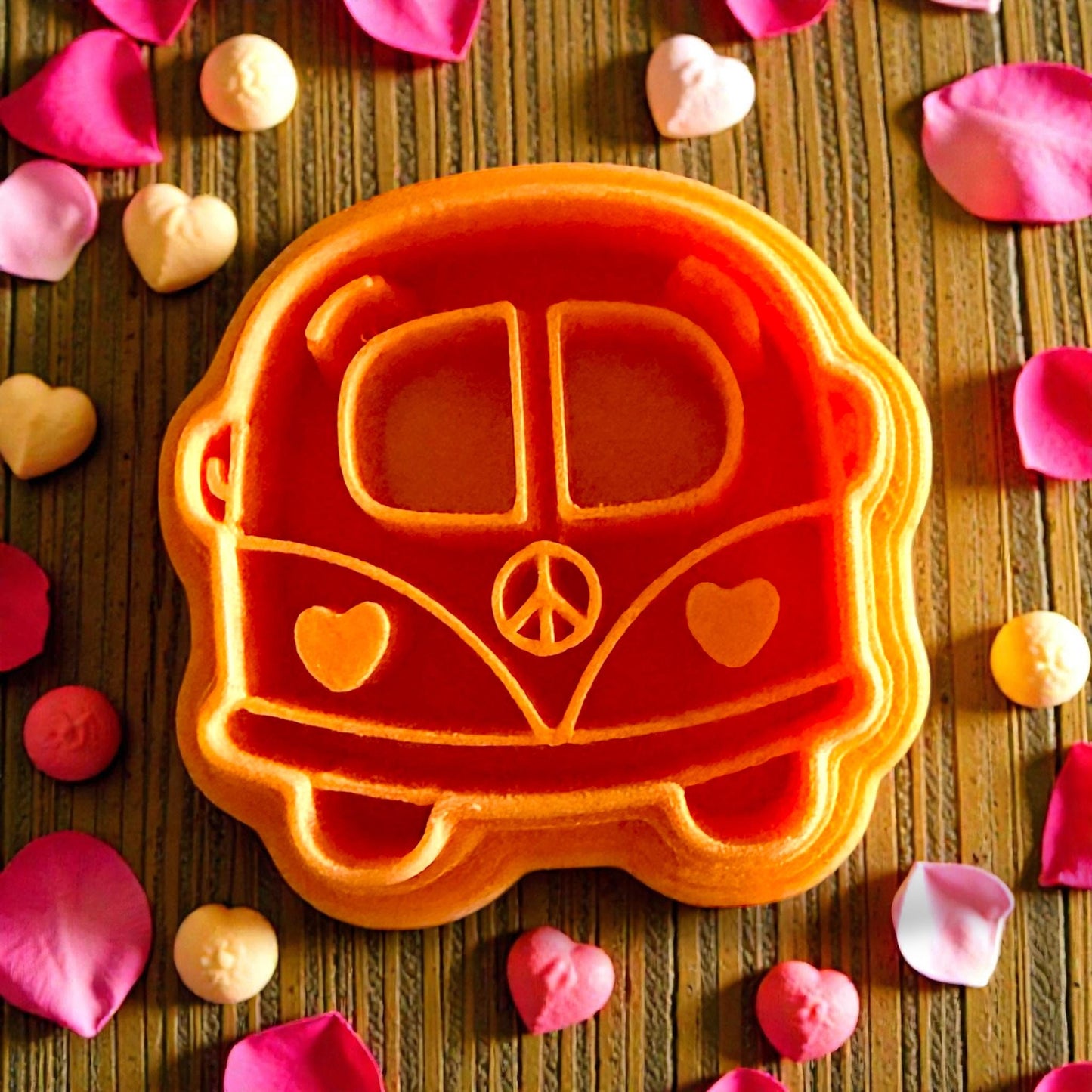 close up orange love bus cutter