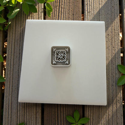 grey square tile cutter on white tile