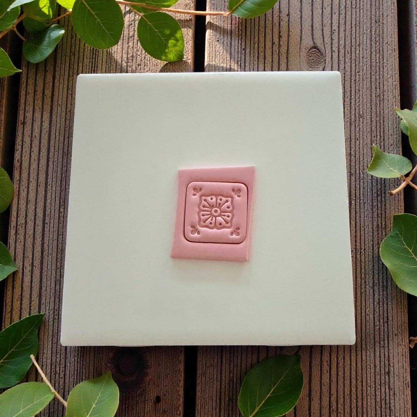 square floral tile clay cutter in gray closeup