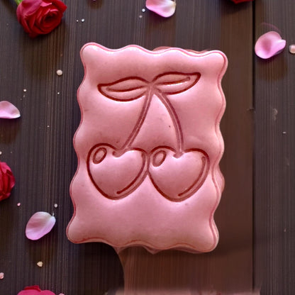 closeup cherry clay impression with wavy frame