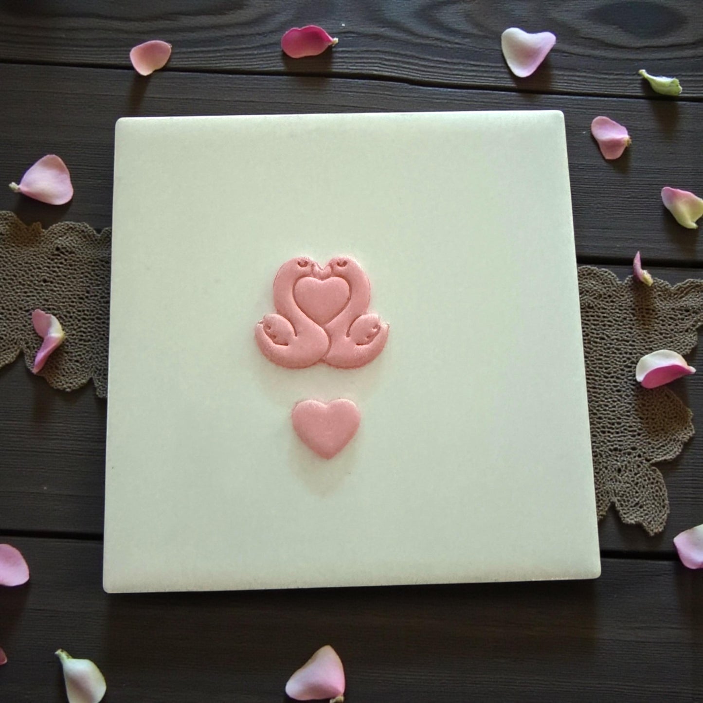 heart swan clay imprint with loose heart cutout