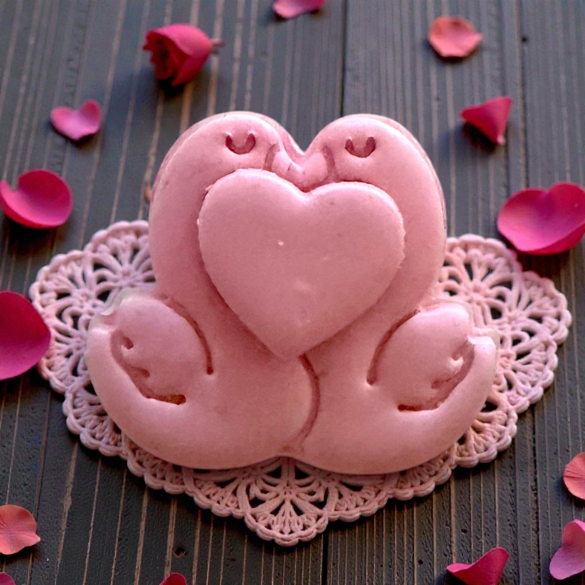 pink heart swan clay piece close-up