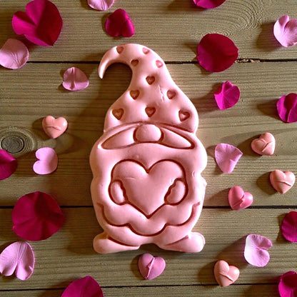 close up Valentine gnome clay design with heart