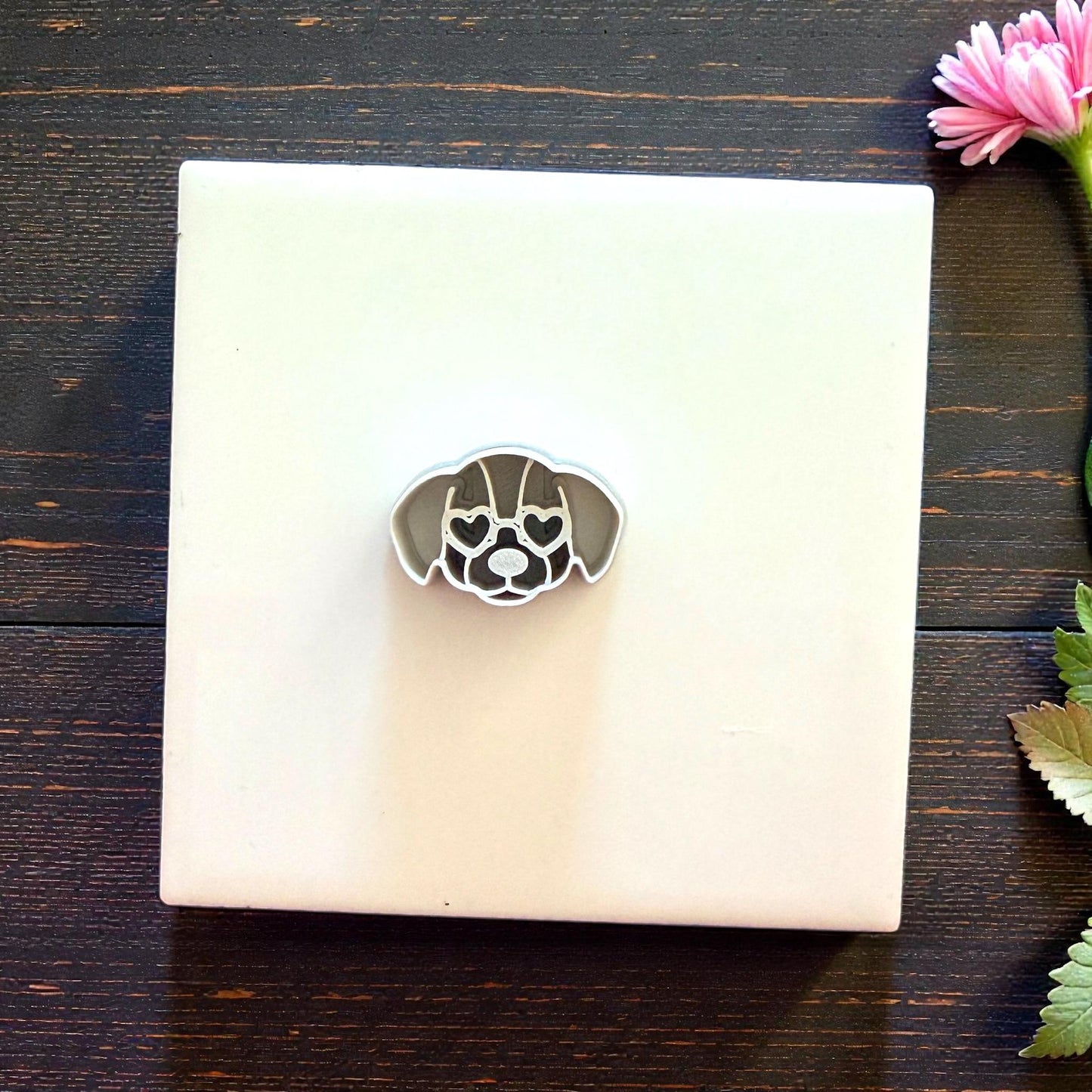 puppy clay cutter displayed on white tile