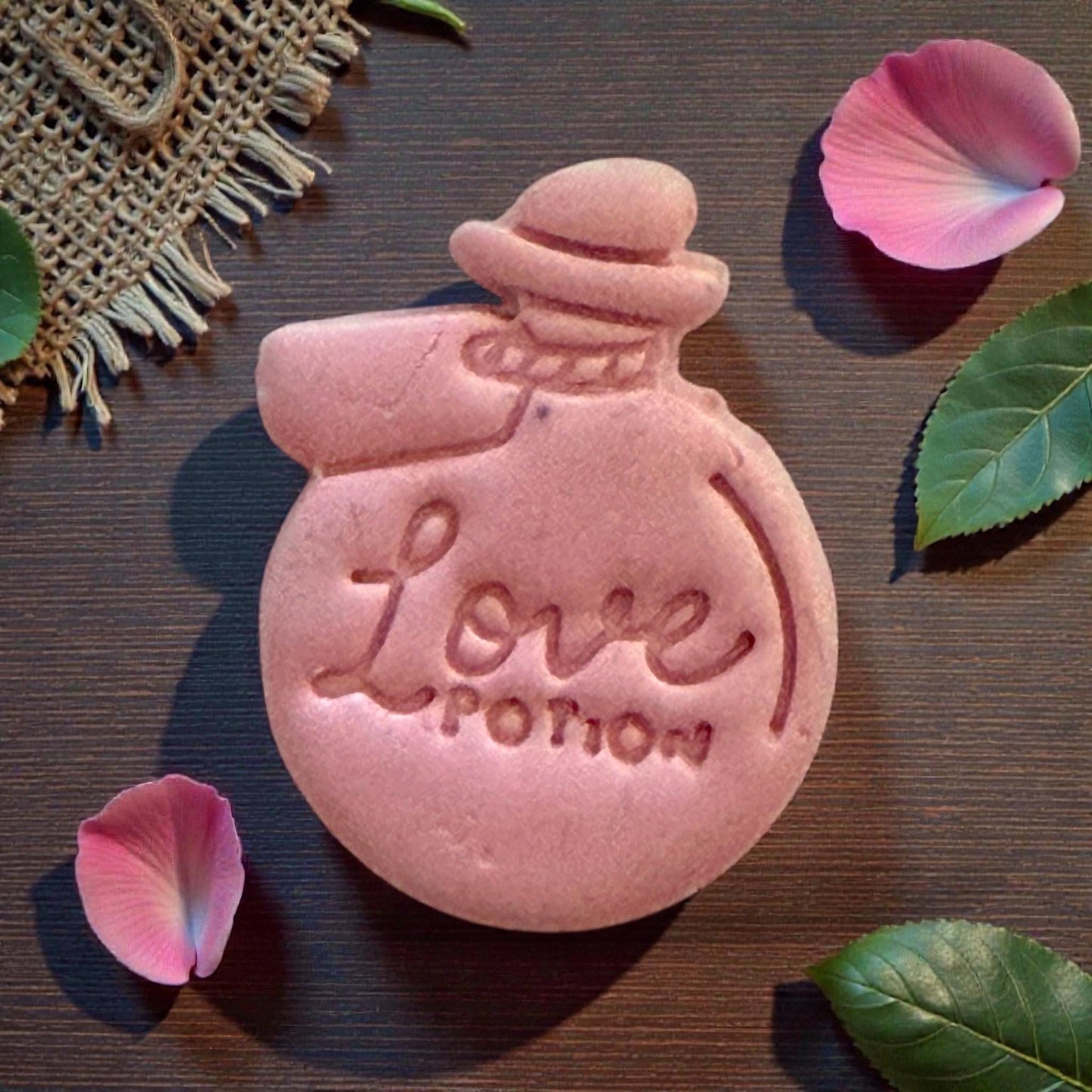 closeup pink love potion clay design