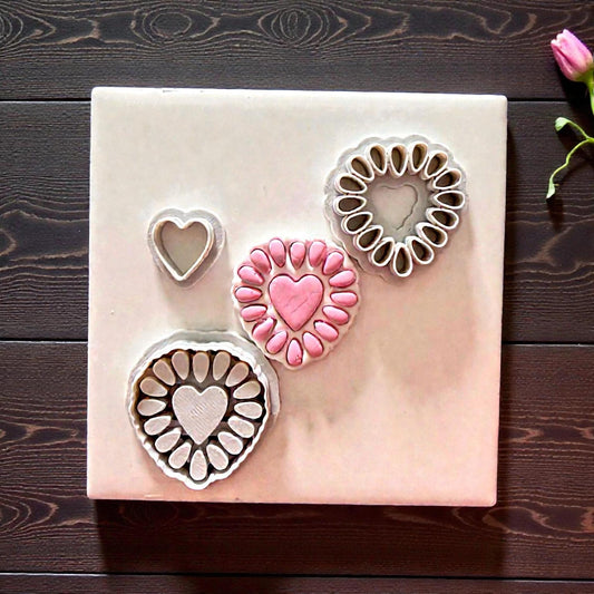 clay cutter set with pink heart impression