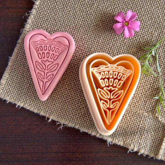 heart floral clay and cutter pair on burlap