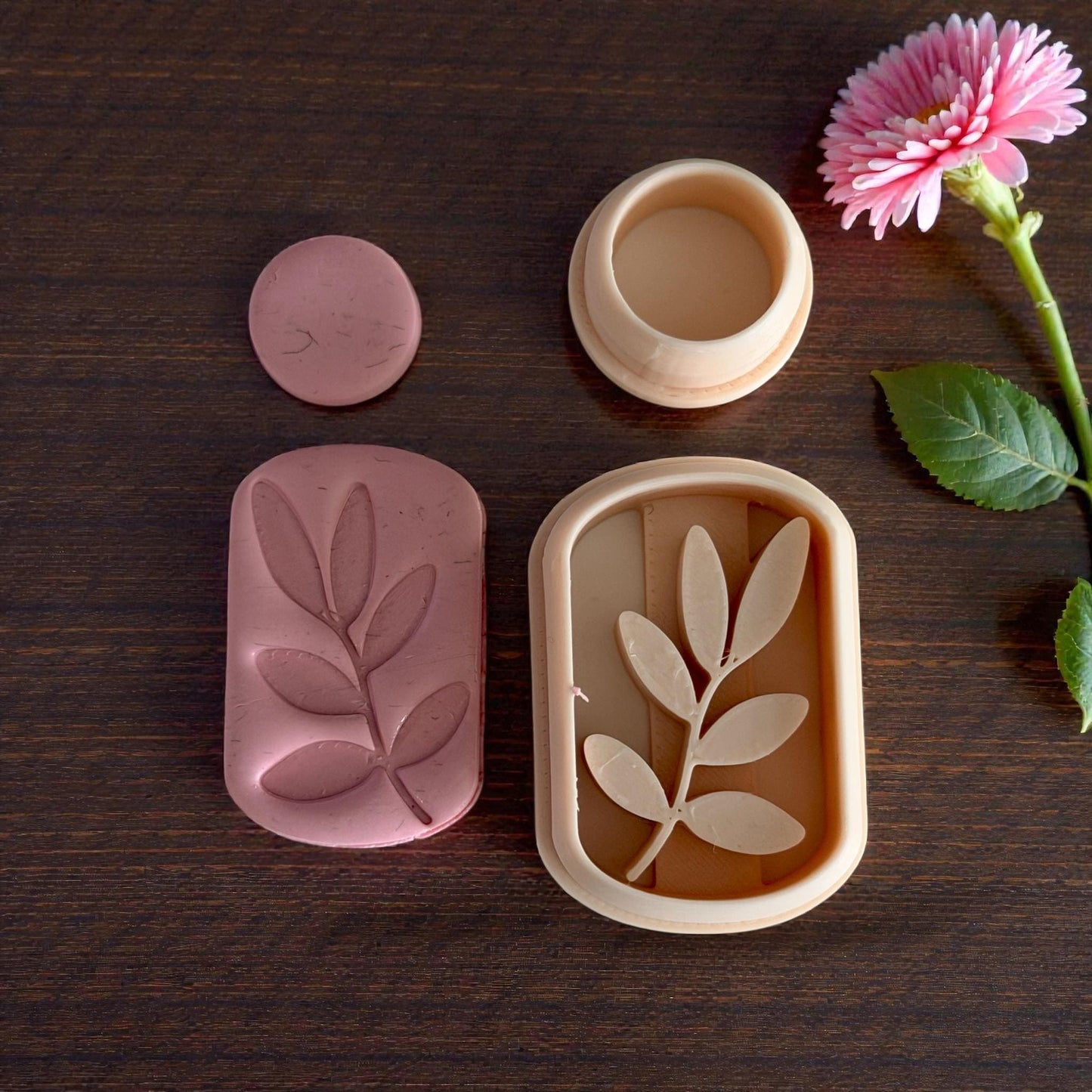 leaf arch and circle topper cutters with clay impressions