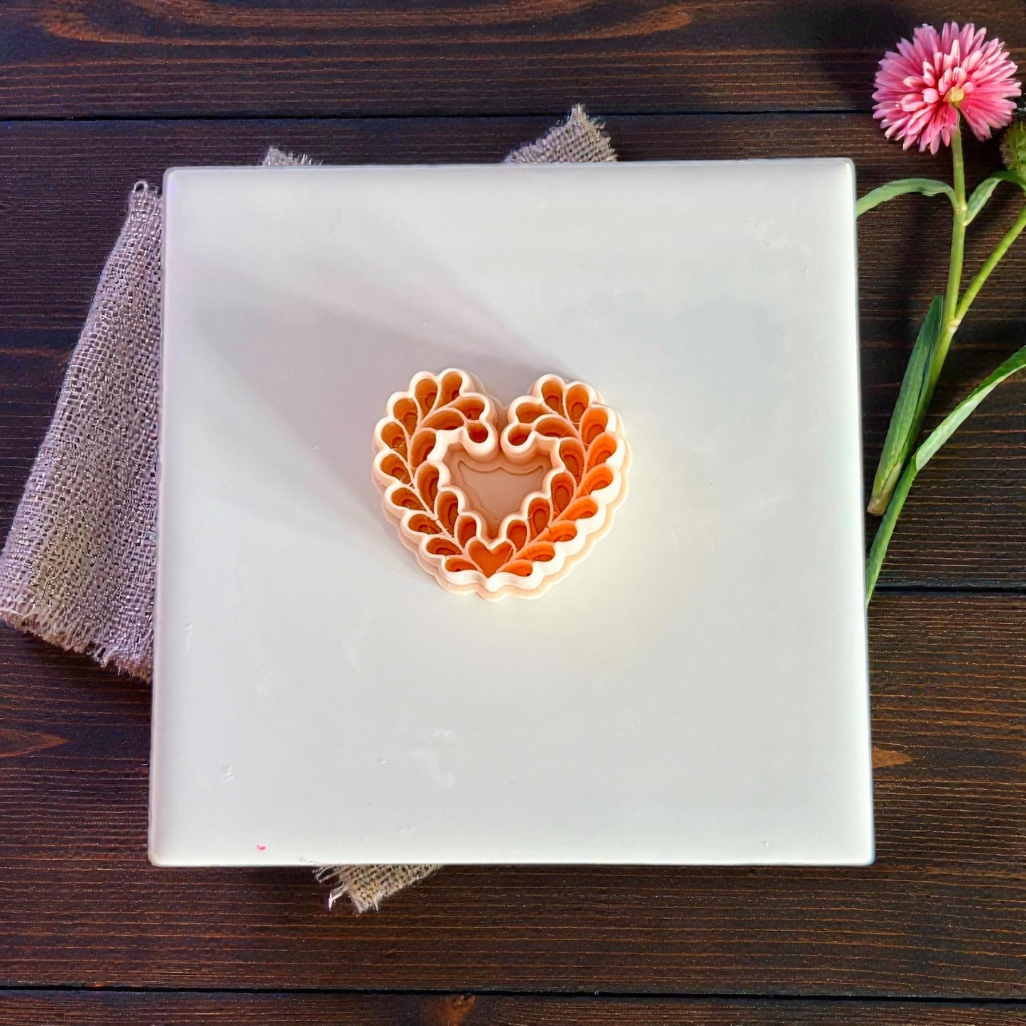 heart wreath cutter stacked set on white tile