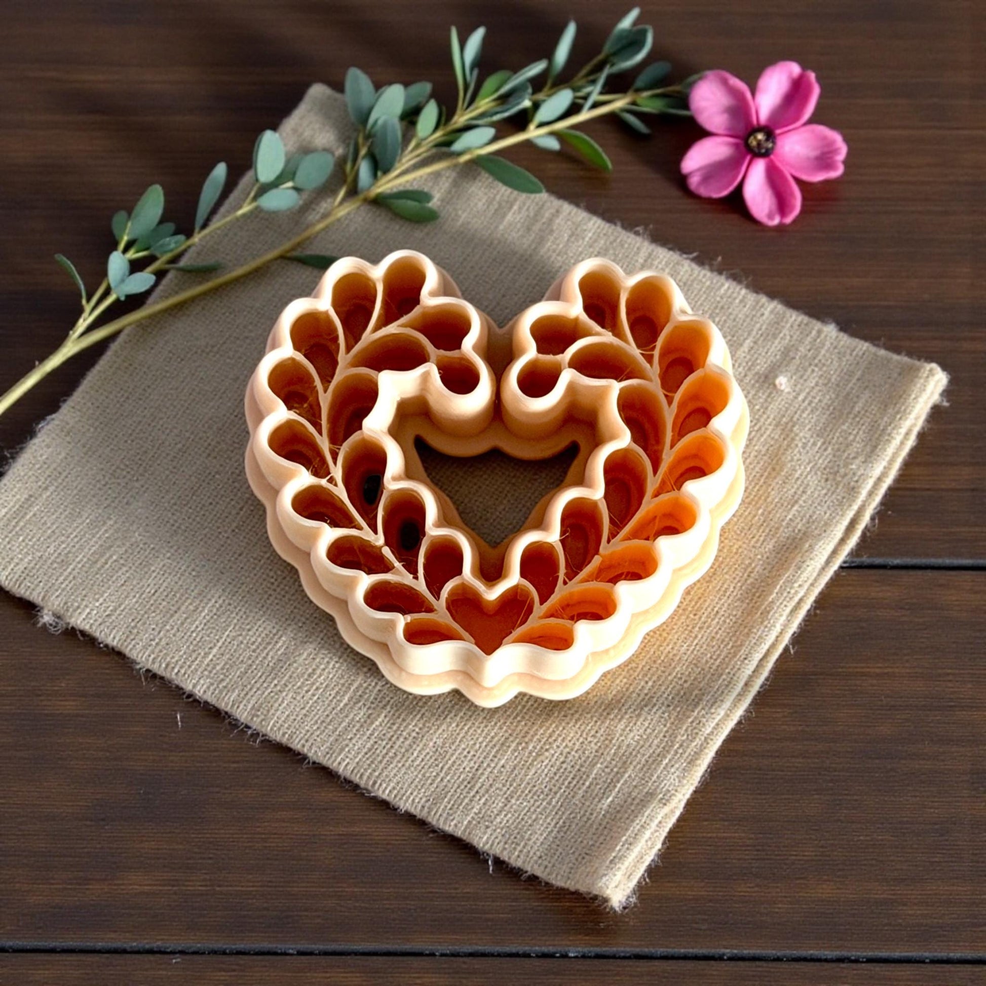 heart wreath cutters arranged on table with greenery