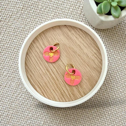 pink and gold zia heart huggie earring