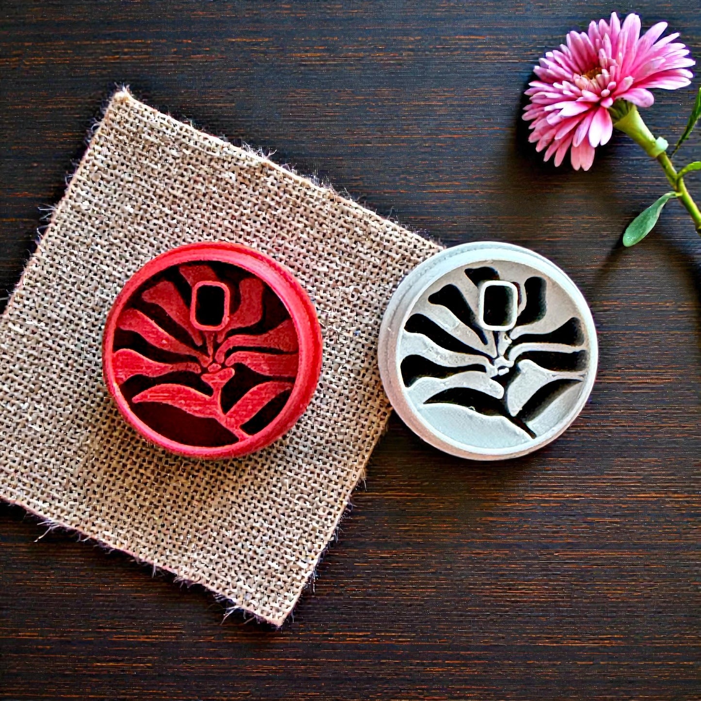 close-up of pink matisse flower charm