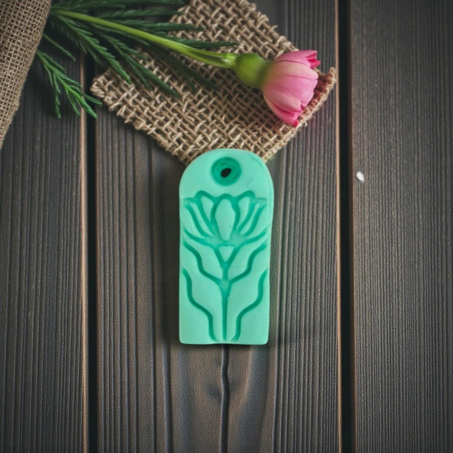Floral Charm Tag Polymer Clay Cutter | Arched Pendant Charm | 21.2mm