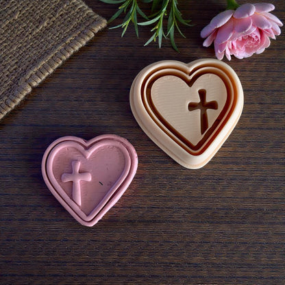 side by side heart cross clay imprints in pink and beige