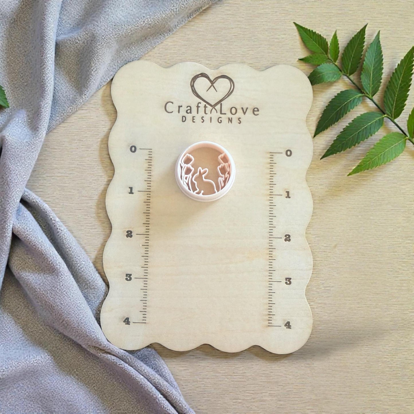 bunny floral cutter on craftlove sizing board