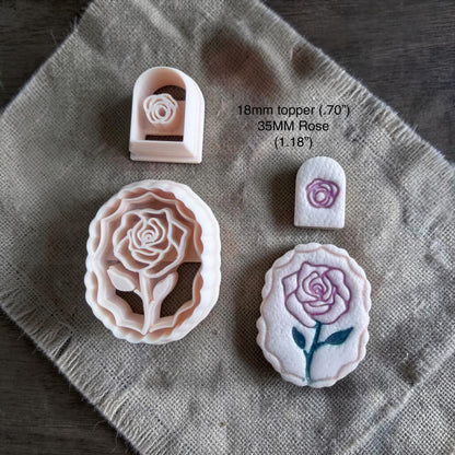 rose cameo cutter and small topper cutter with labeled size text