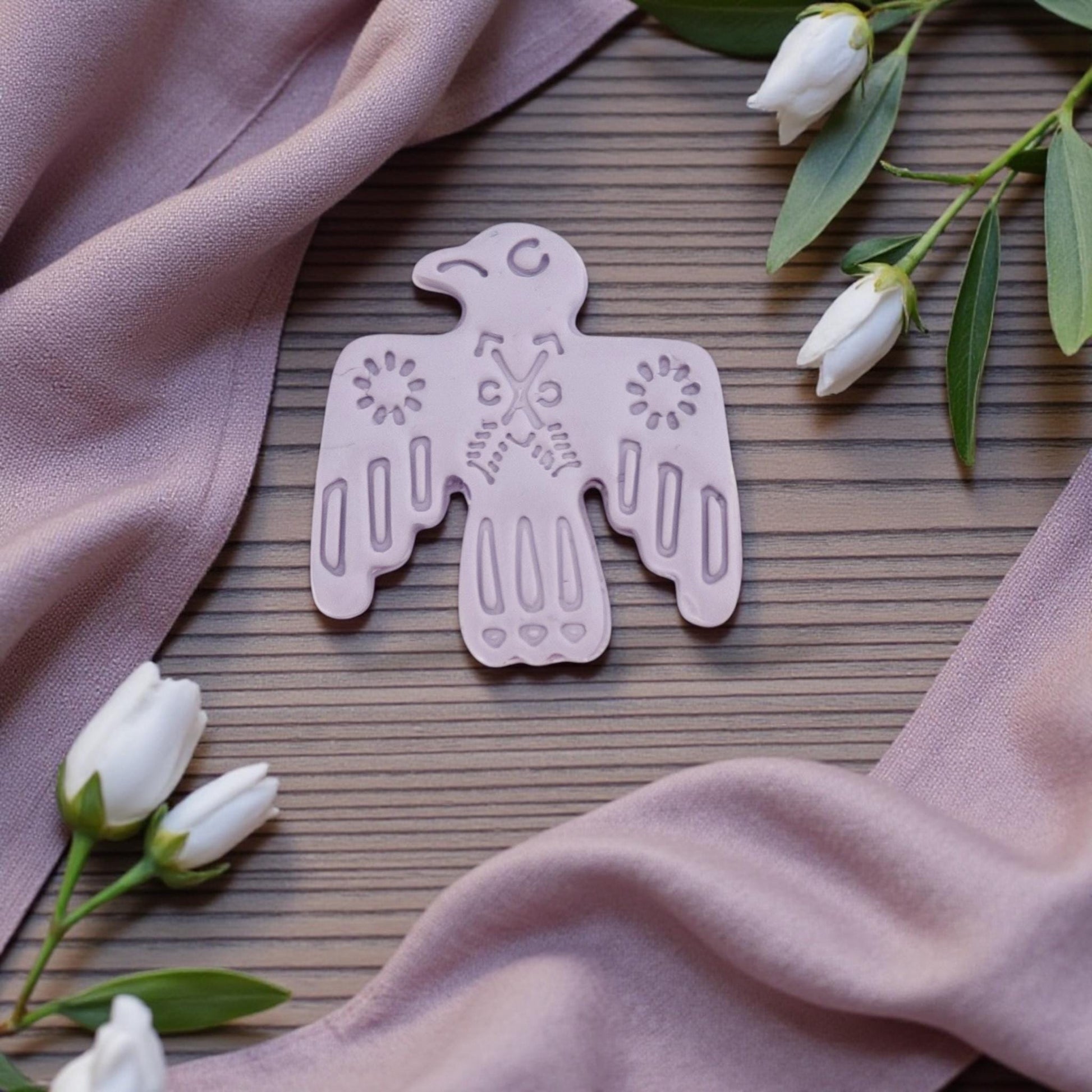 lavender clay bird impression with flowers