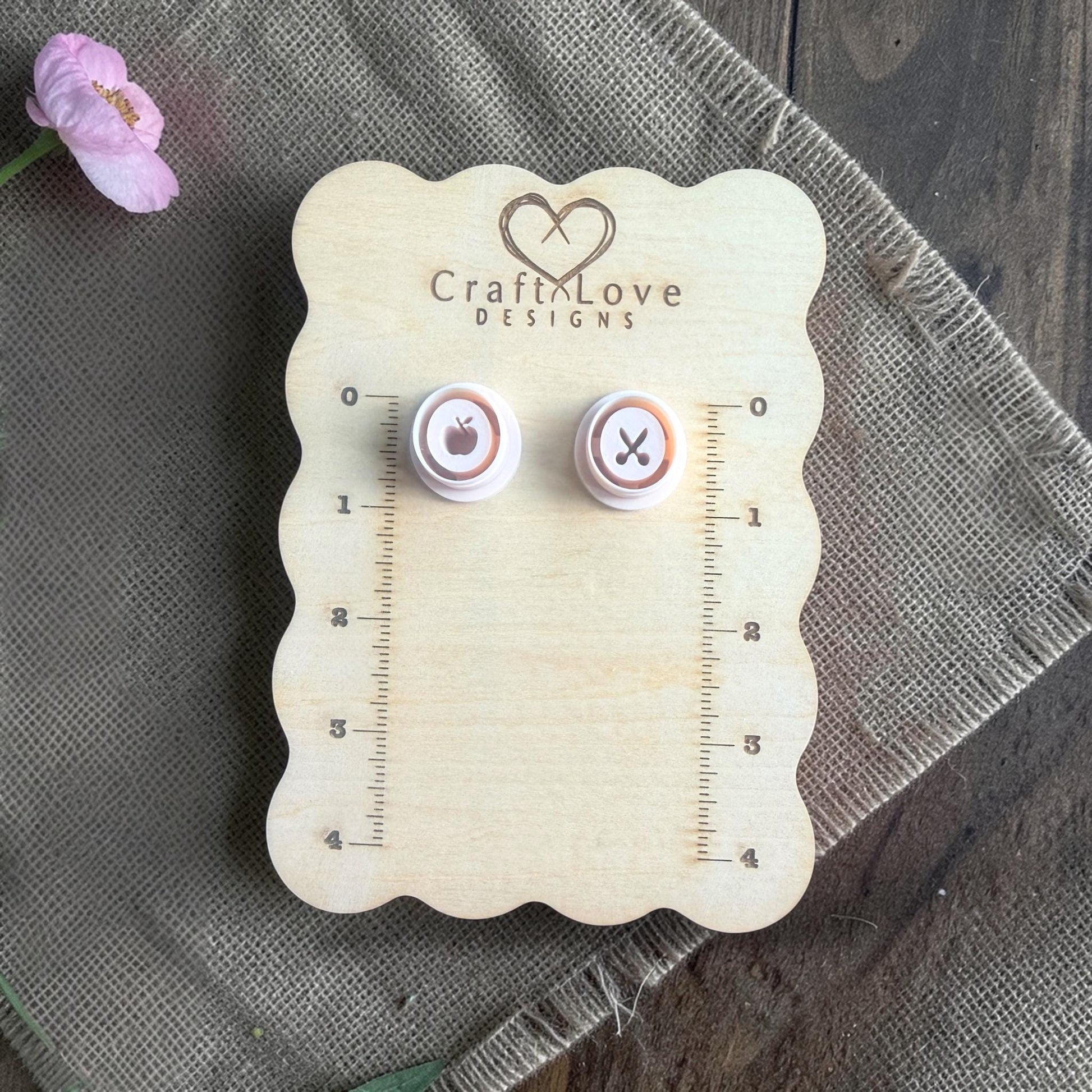 apple and scissors clay cutter set with finished stud earrings