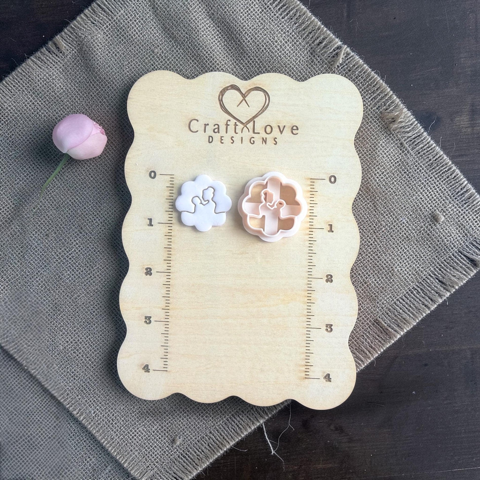 mother and baby polymer clay cutter with finished stud example