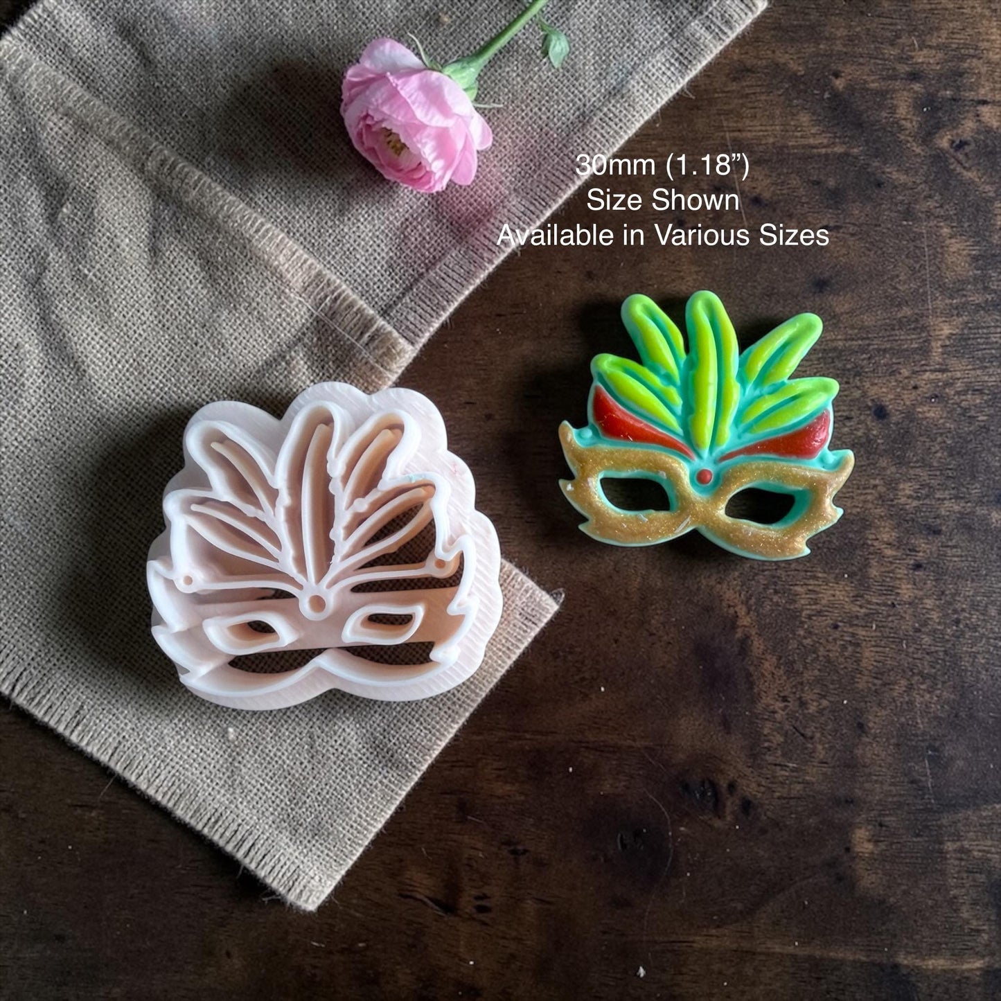 mardi gras earring clay cutter close up