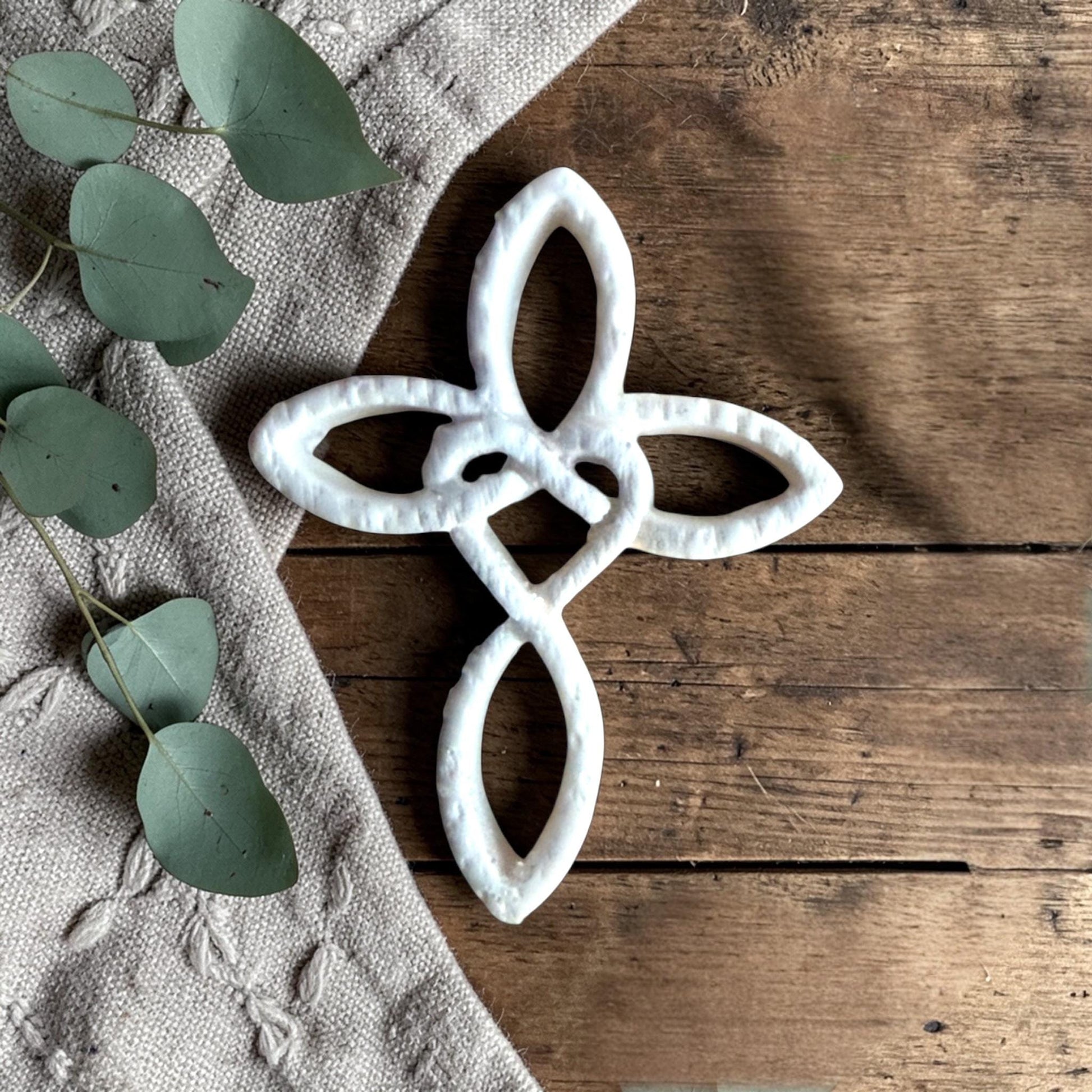 celtic knot heart cross stamped clay example close view