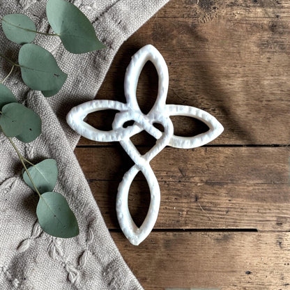 celtic knot heart cross stamped clay example close view