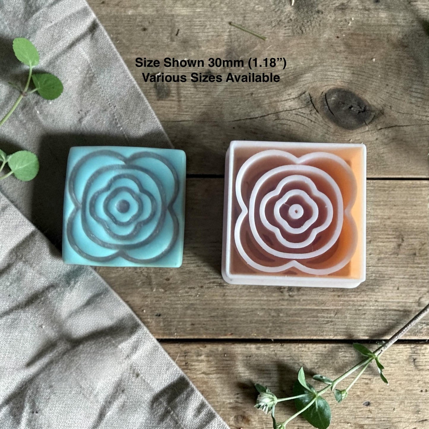 geometric rose polymer clay cutter with clay impression