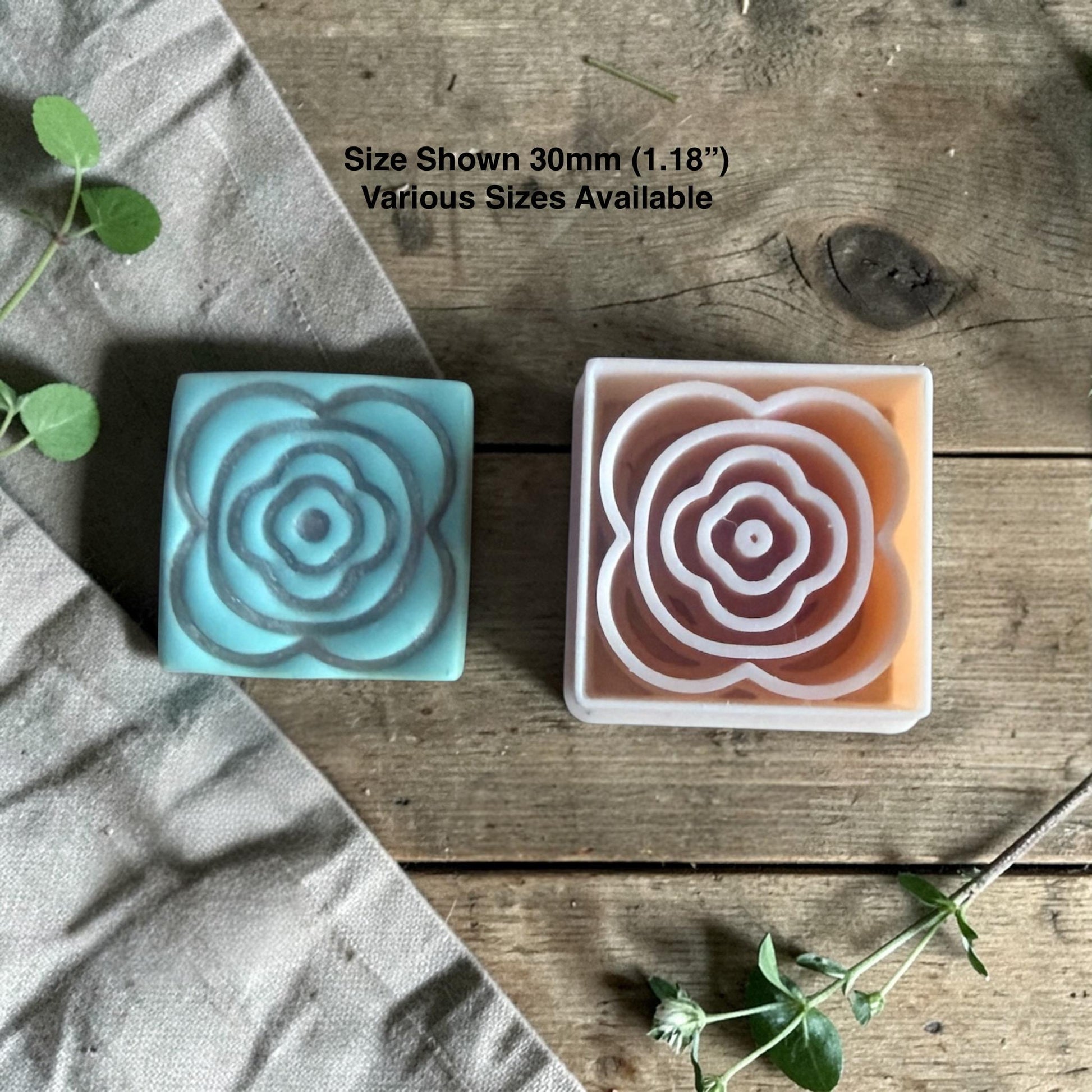 geometric rose polymer clay cutter with clay impression