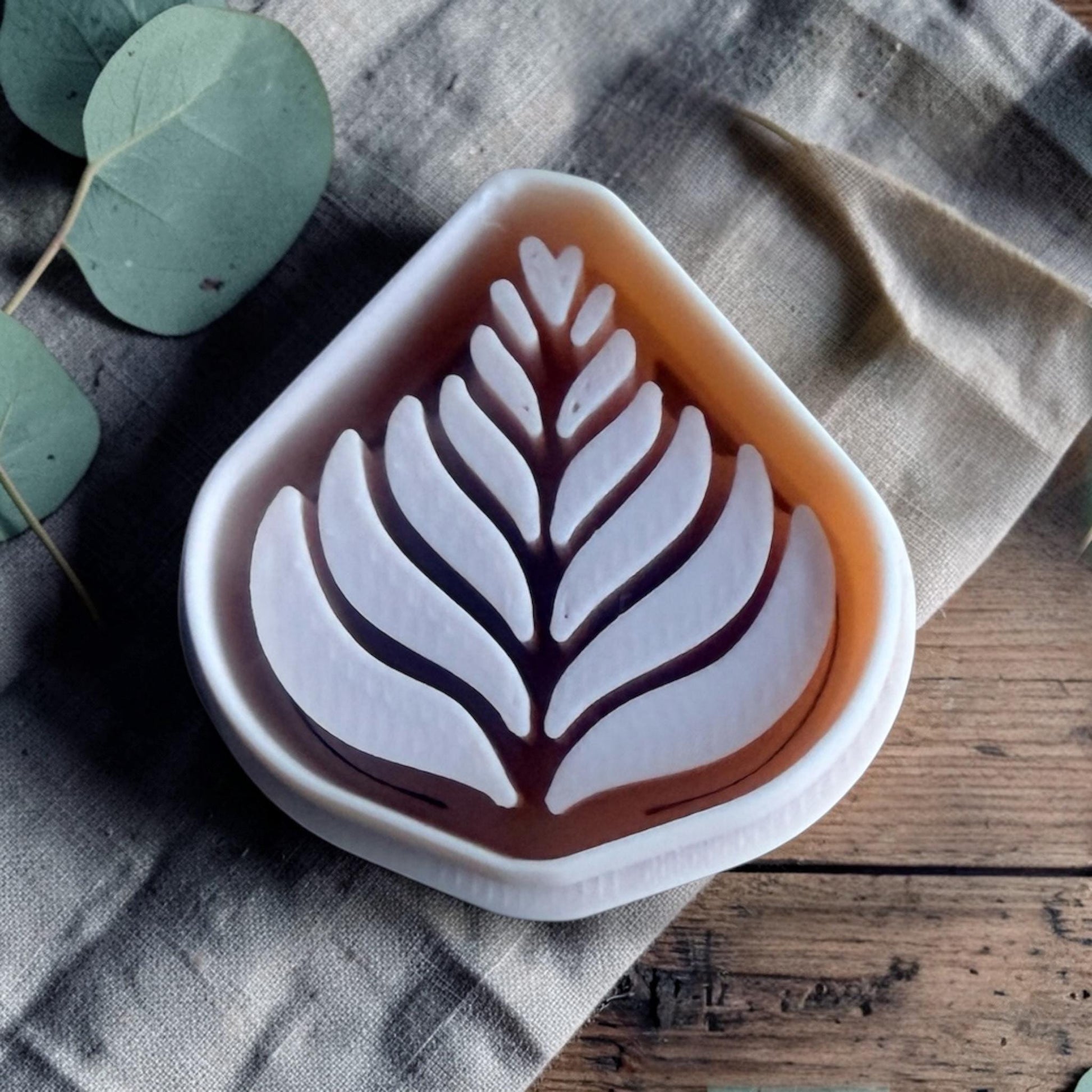 latte love leaf clay cutter size shown 30mm