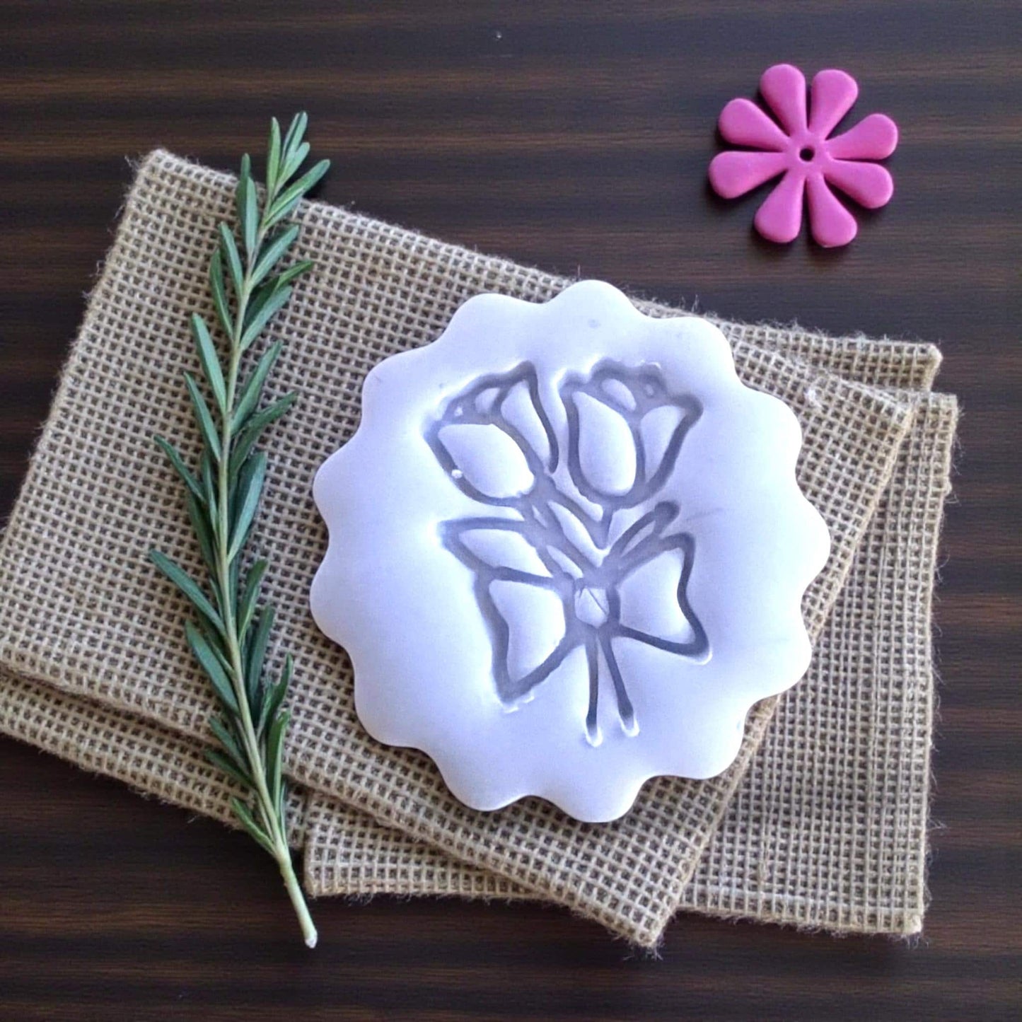 Floral Scallop Polymer Clay Cutter | Bouquet and Bow | Spring Organic Design | 25.5mm