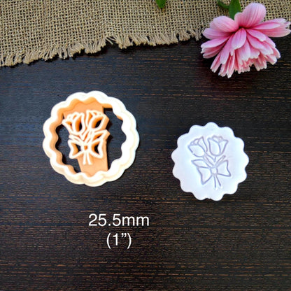 Floral Scallop Polymer Clay Cutter | Bouquet and Bow | Spring Organic Design | 25.5mm