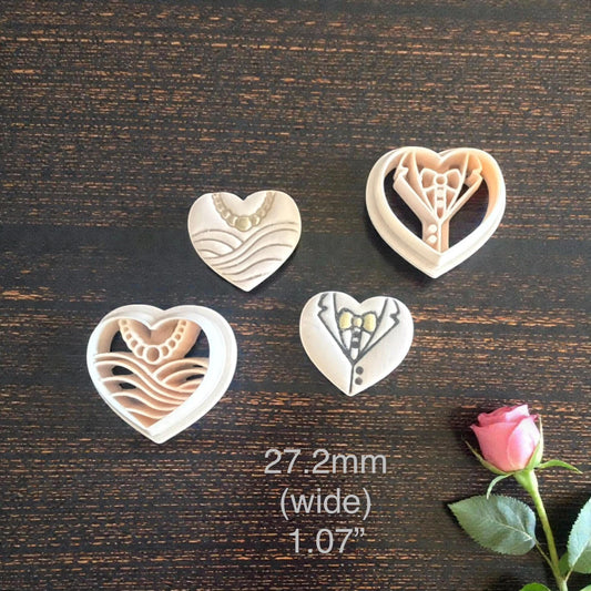 bride and groom heart clay cutters