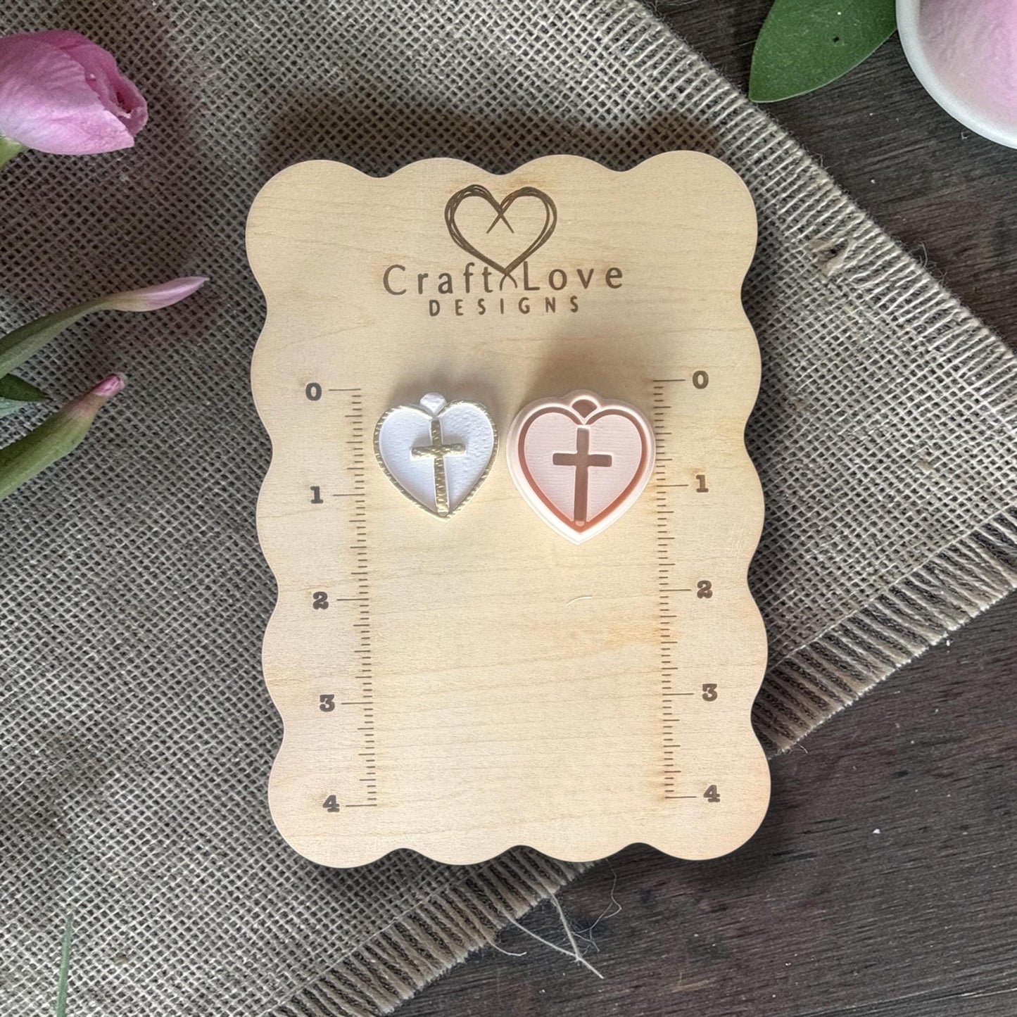 cross heart clay cutter with clay example