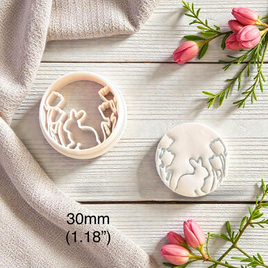 30mm round bunny cutter with tulips