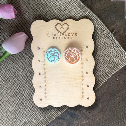 Poppy flower clay cutter next to finished clay piece.