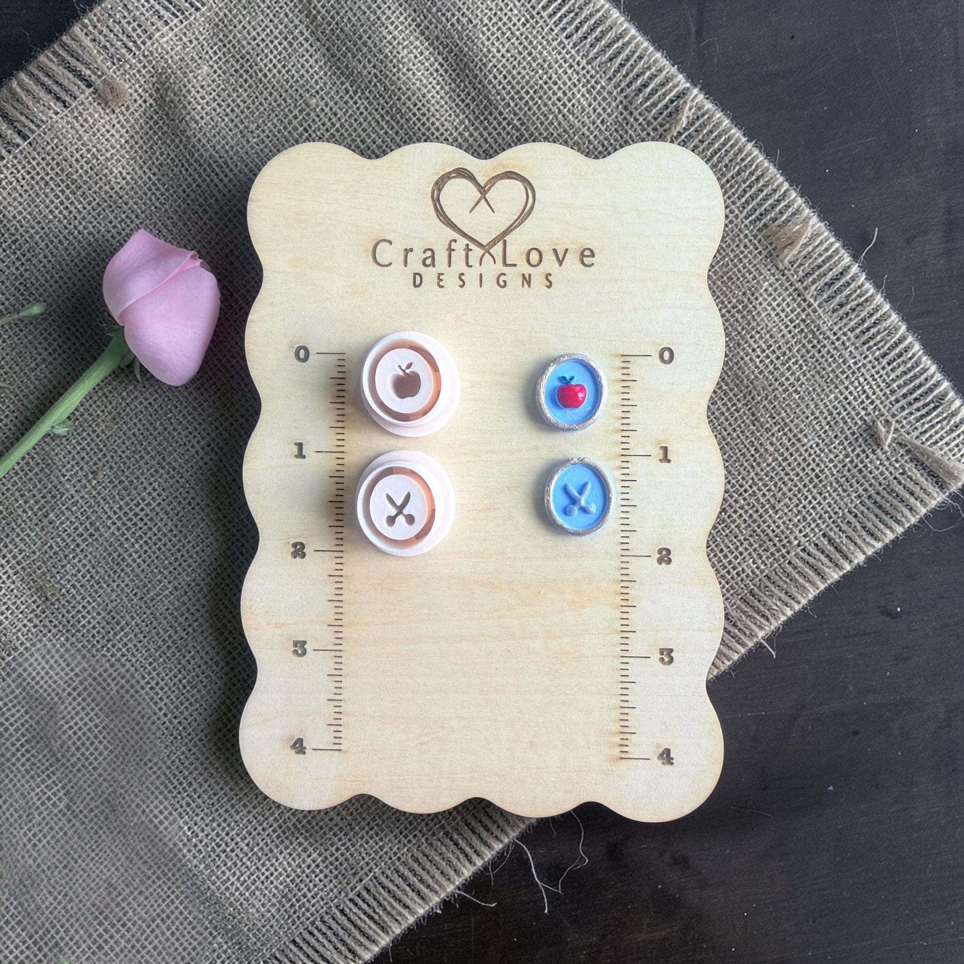 teacher apple polymer clay cutter with finished apple stud earring