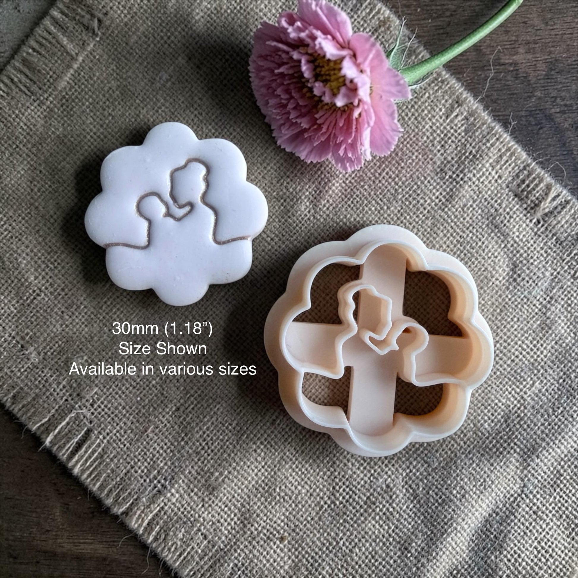 mom and child clay cutter with finished stud earrings