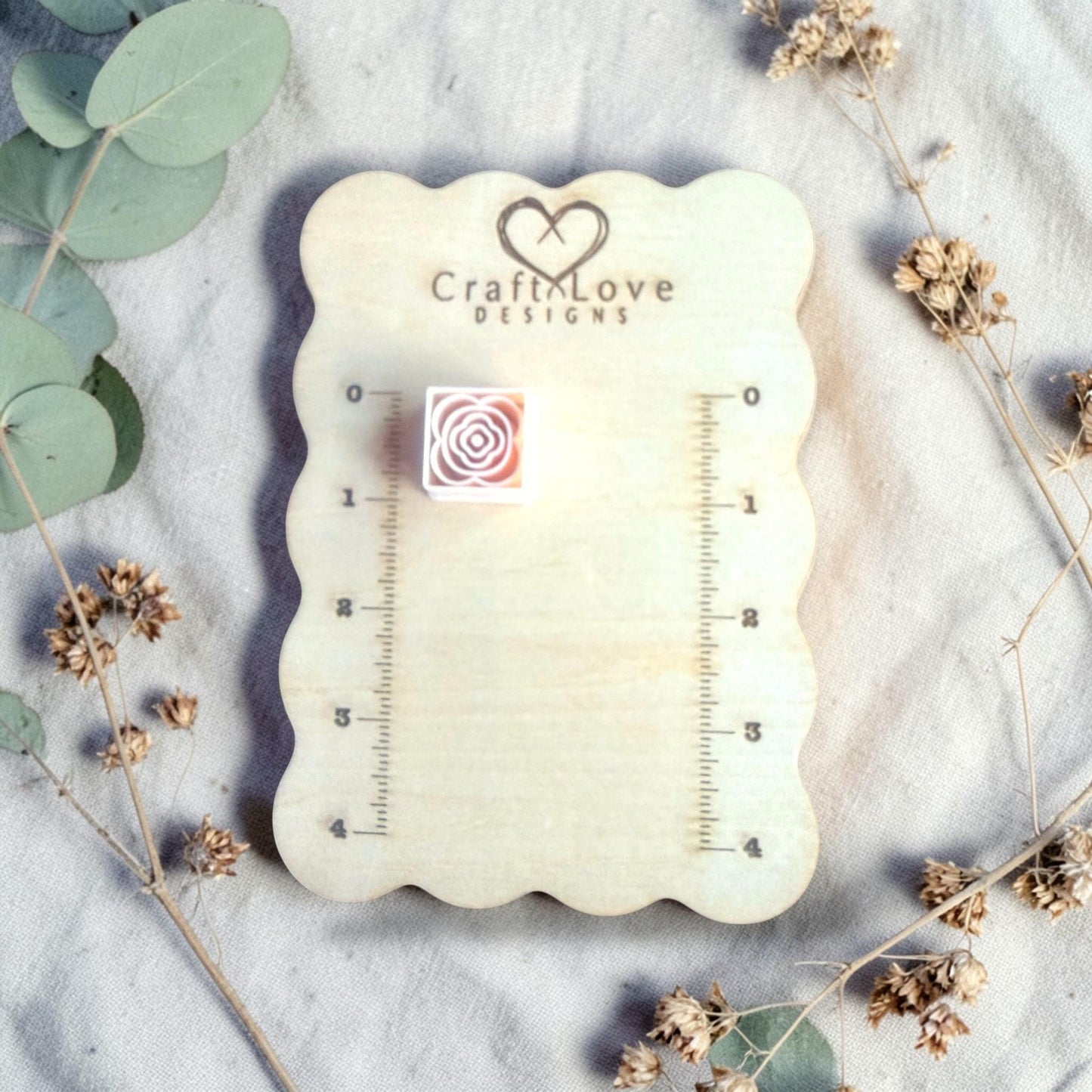geometric rose clay cutters on measuring board craft love designs