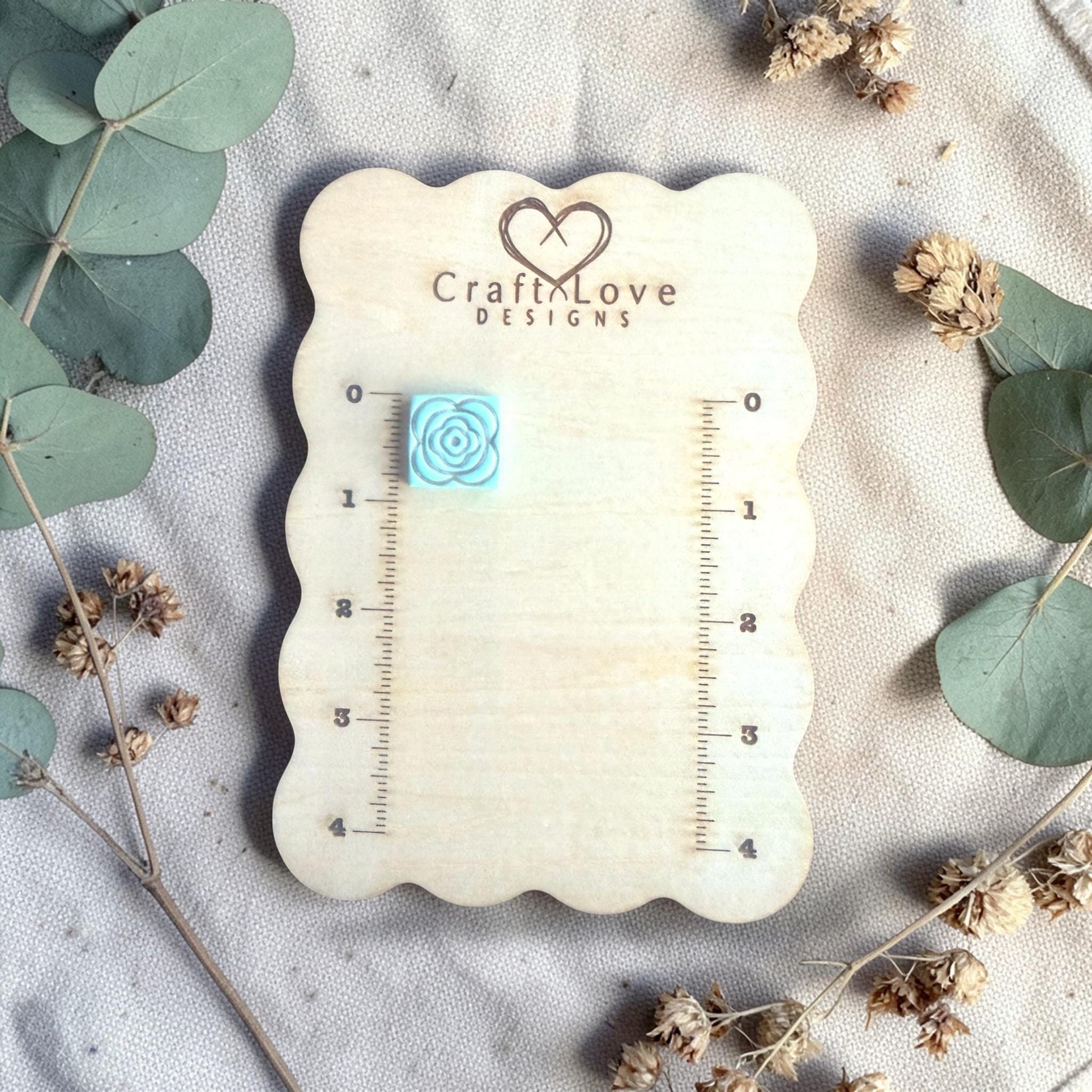 rose square clay cutter small size on board
